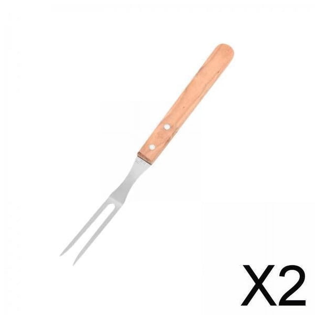 2x Tenedor de acero inoxidable con mango de madera, tenedor de cocina, tenedor de barbacoa, tenedor de parrilla, tenedor de bistec para cocina, 2 piezas