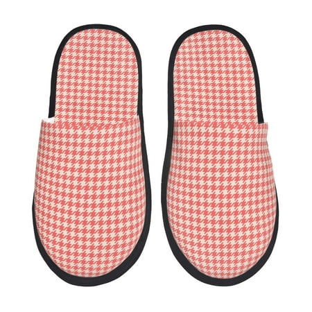 Balery Houndstooth With Red And White Slient Indoor Furry Fleece Comfort House Shoes Soft Non-Slip Home Shoes Cotton slippers House Slippers-- Large