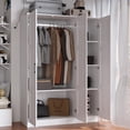 thumbnail image 3 of 3 Doors Wooden Wardrobe Closet Armoire, White Storage Cabinet for Hanging Clothes, Bedroom Large Capacity Freestanding Armoire,Wood Wardrobe Combination with Shelves, 3 of 7