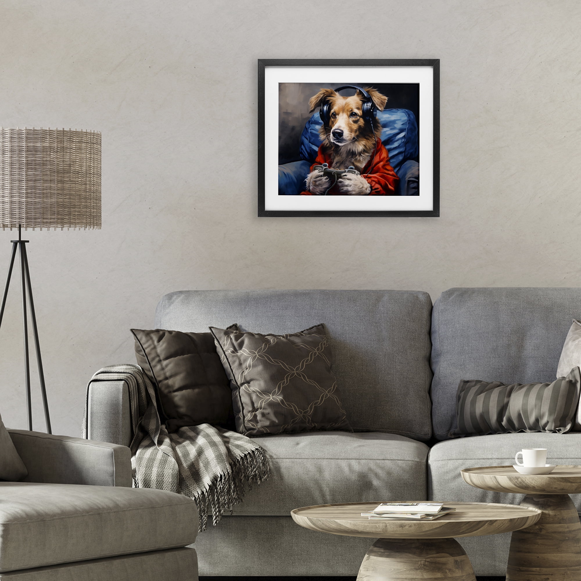 Game Master Dog Black Framed Print Under Glass, design by Shawna Stewart
