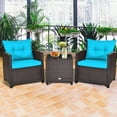 thumbnail image 1 of Gymax 3PCS Outdoor Patio Rattan Conversation Set w/ Coffee Table Turquoise Cushion, 1 of 10