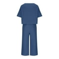 thumbnail image 5 of 2024 Clearance! JINMGG Two Piece Outfits Women, 2024 Fashion Fall Clearance Ladies Summer Fashion Casual Loose Round Neck Short Sleeve Printing Wide Leg Linen Suit Navy L, 5 of 5
