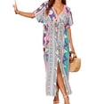 thumbnail image 3 of Taqqpue Women Kaftan Dresses Plus Size V-Neck Batwing Sleeves Beach Cover Up Loose Fit Maxi Dress Summer Floral Print Caftan Dress for Women, 3 of 9