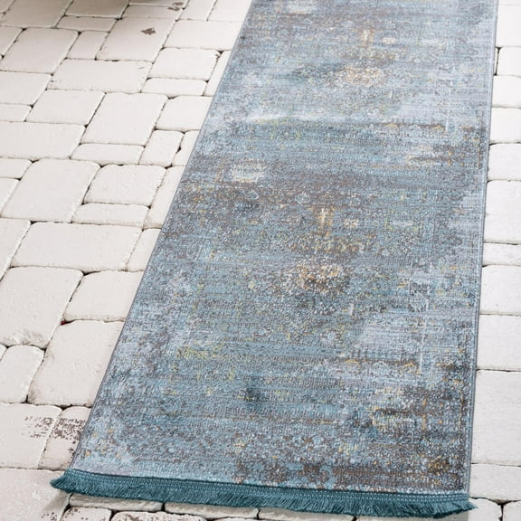 Unique Loom Baracoa Collection Area Rug - Castro (2' 2" x 6' 1" Runner Turquoise/Ivory)