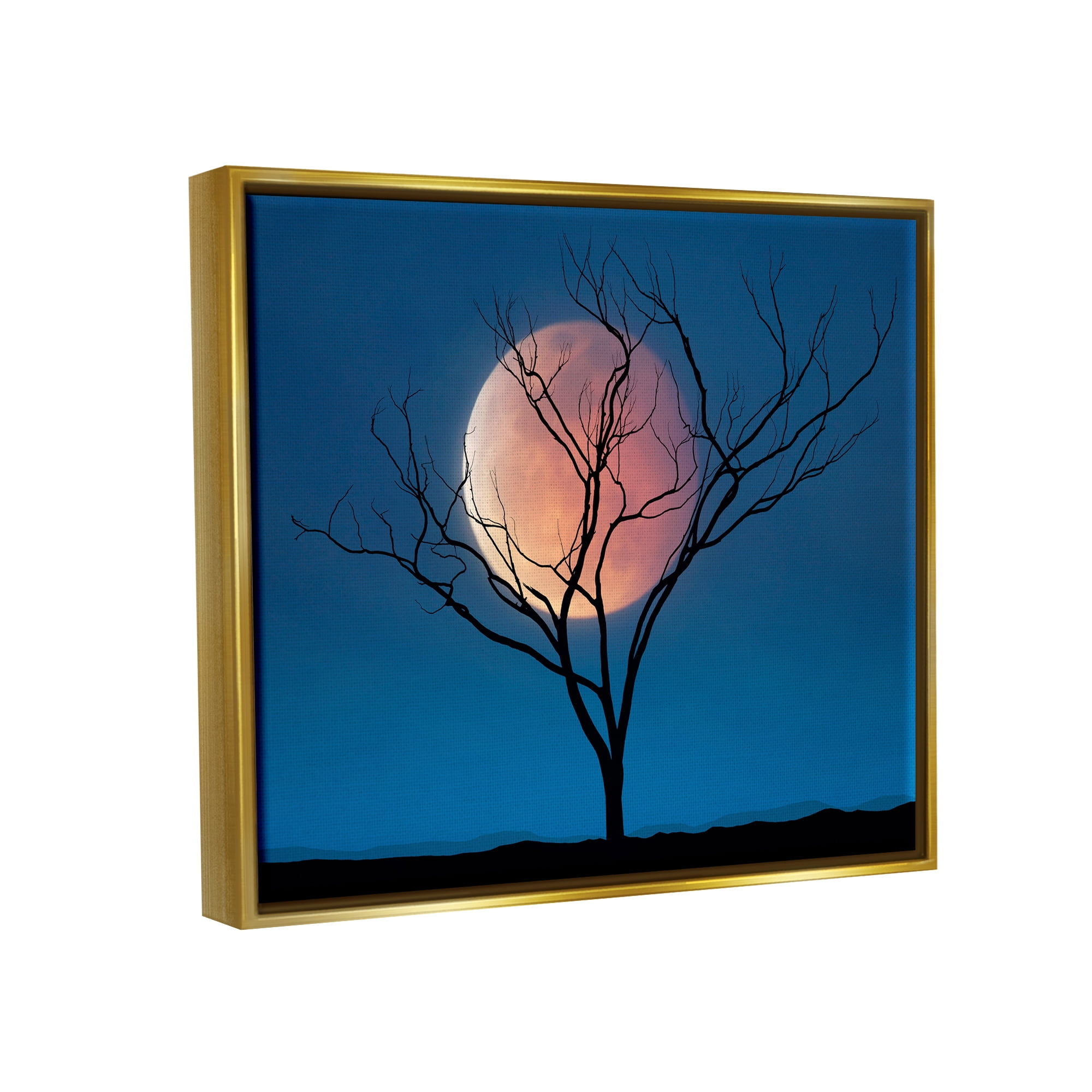 Stupell Industries Full Moon & Tree Landscape Painting Gold Floater Framed Canvas Art Print Wall Art, 21 x 17