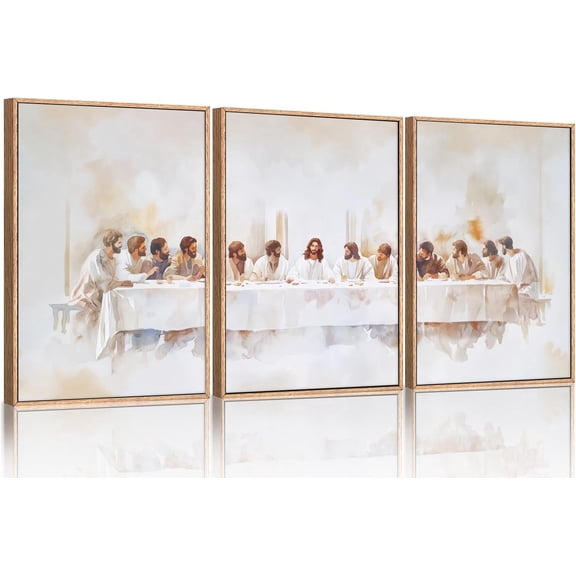 Jesus Last Supper Framed Canvas Wall Art Set, Christian Twelve Apostle Wall Decor, Bible Renaissance wall Painting, Religious Picture Art Print for Living Room, Bedroom, Church, Large 24"x36"x3