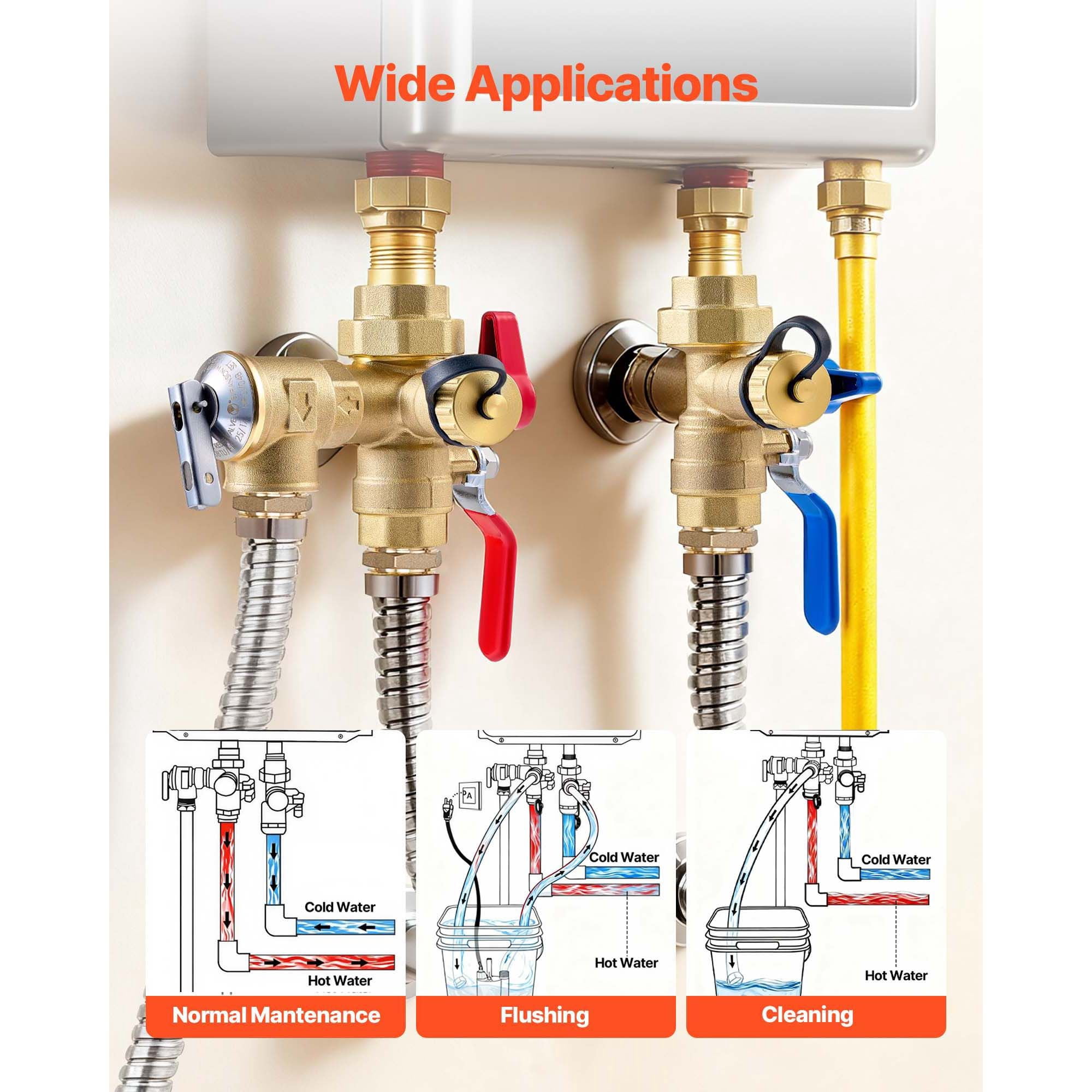 Tankless Water Heater Installation Kit Isolation Service Valve 3/4" Lead-Free Brass SUS304 for Gas Tankless Water Heaters