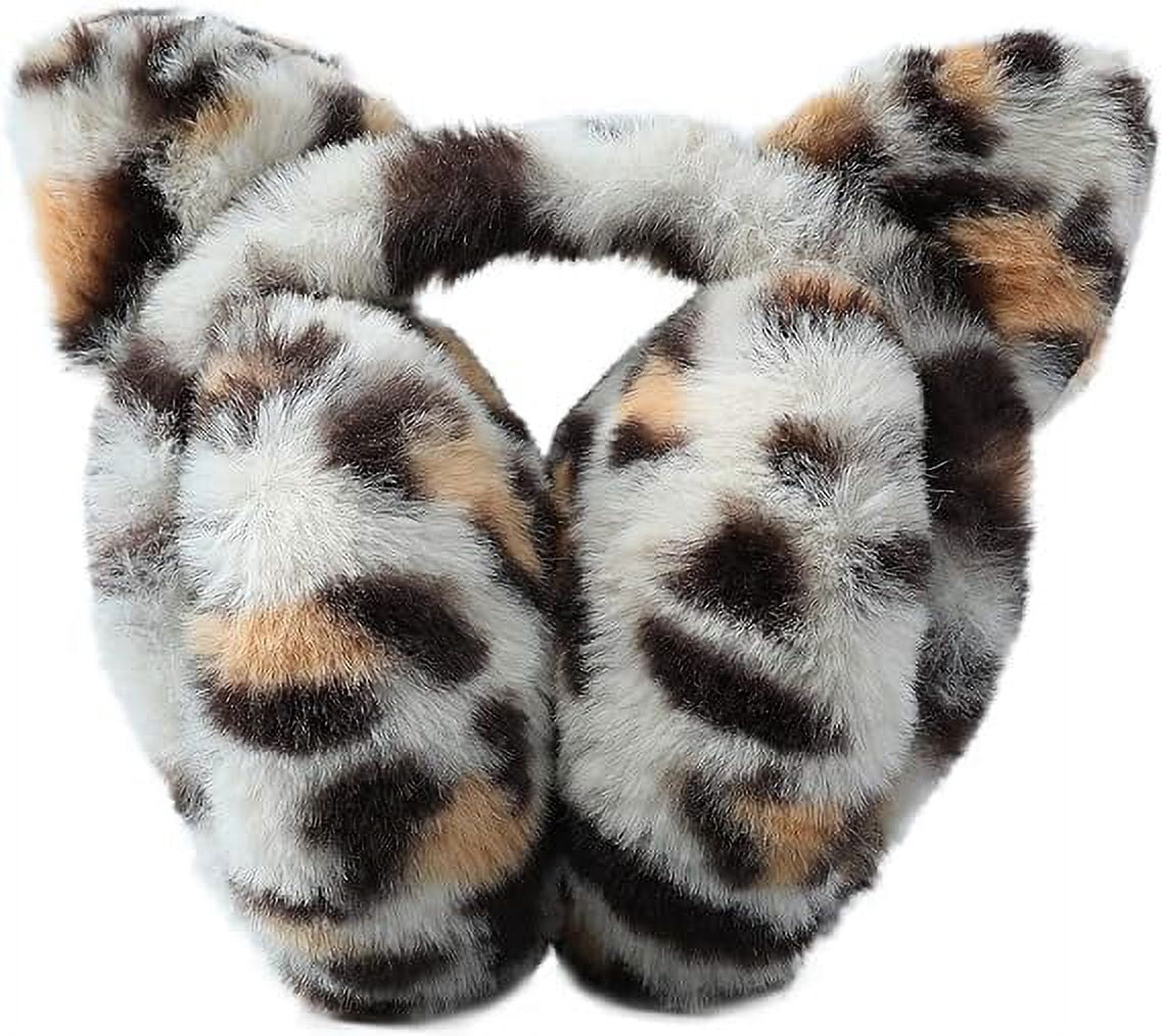 Chauffe-oreilles Hiver Motif Léopard - Cache-oreilles Femme Doux En Fausse Fourrure - Taille Unique Réglable, Pliable - Idéal Ski, Rando, Quotidien (Beige)