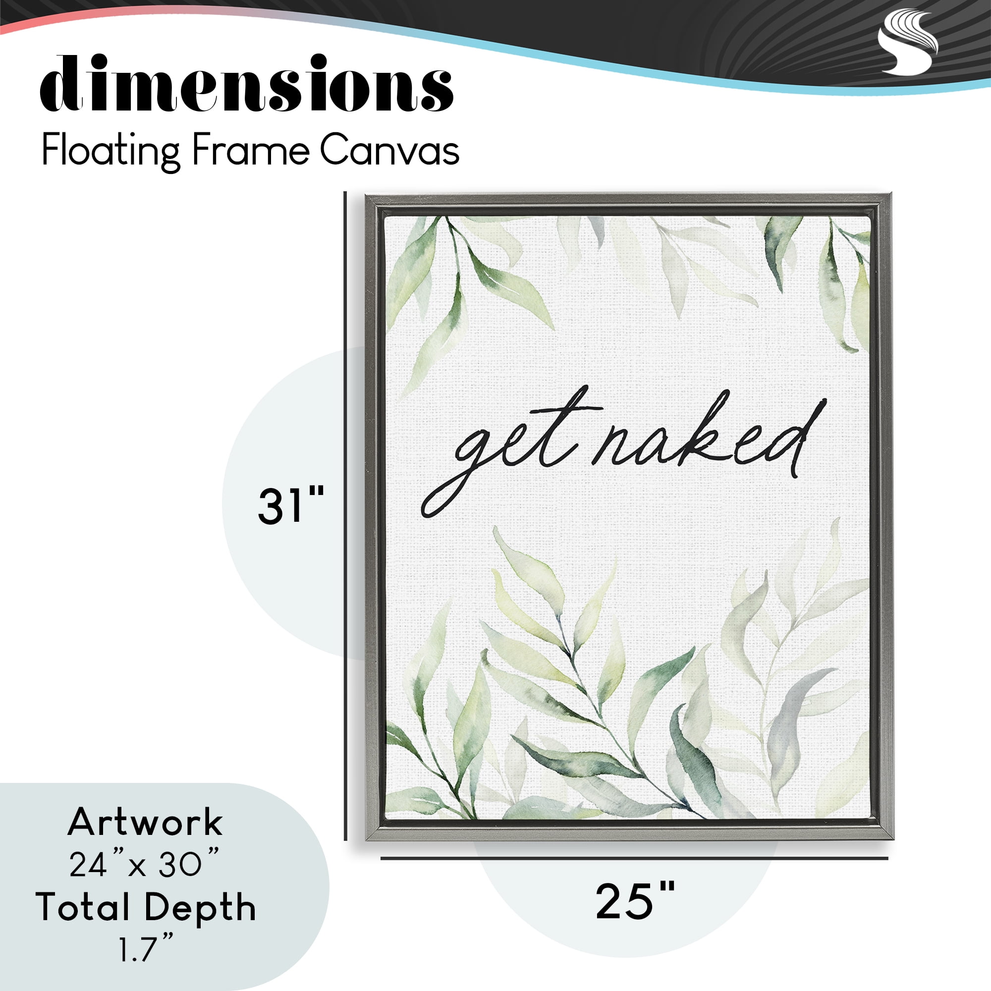 Get Naked Bathroom Herbs Gray Framed Floater Canvas Wall Art, design by Lettered and Lined