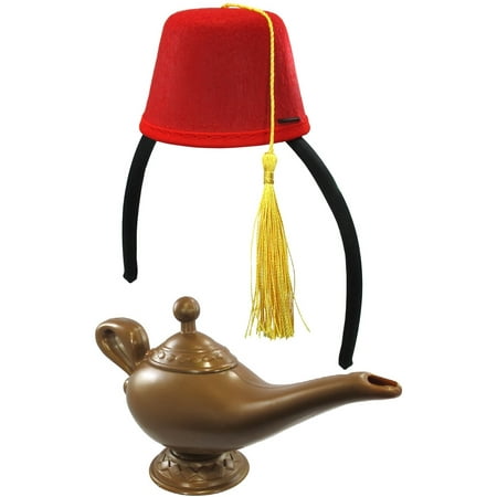 Red Fez Hat Headband and Magic Lamp Costume Set, Multi, One
