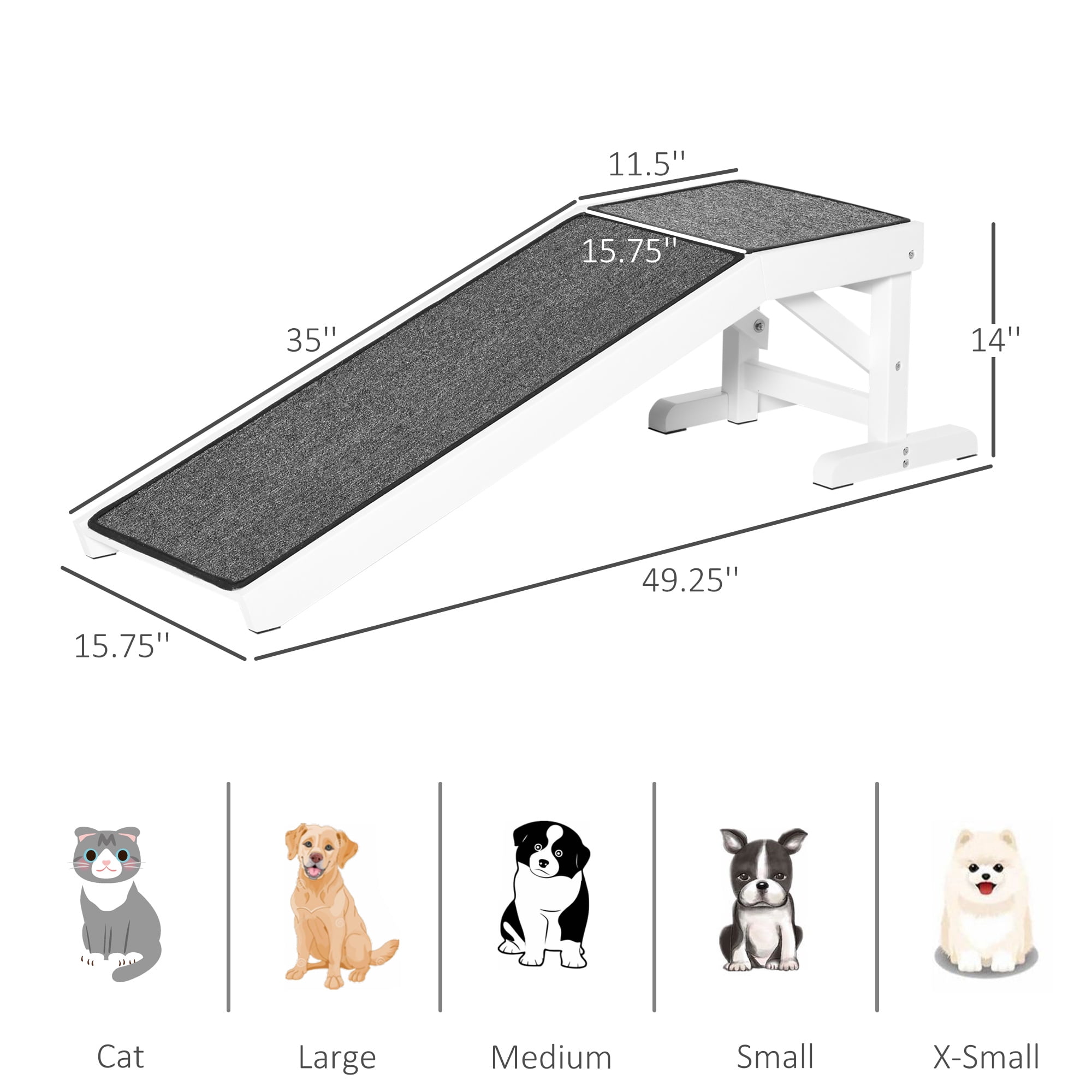 Dog Ramp for Bed, Pet Ramp for Dogs with Non-Slip Carpet and Top Platform, 49" x 16" x 14", White