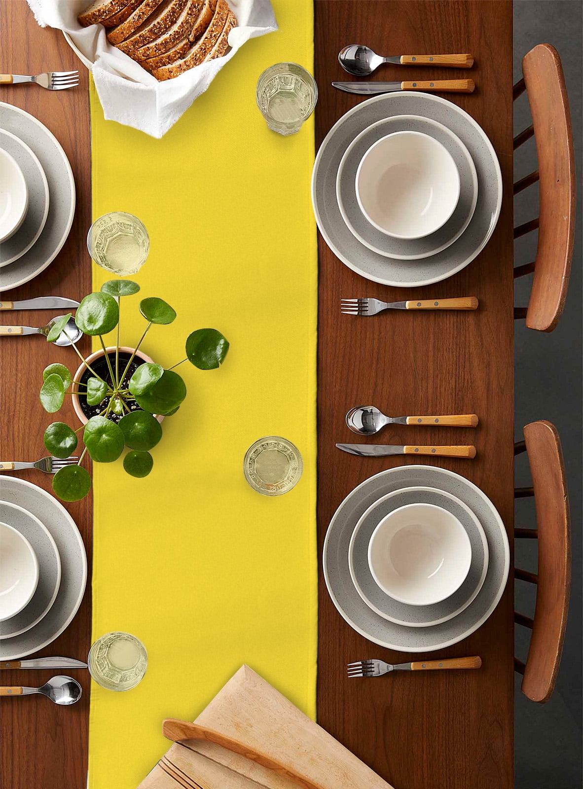 Yellow Table Runner Pure Yellow Tablerunners 14 x 72 Inch, Table Decorations Tabletop Scarf for Summer Gathering Holiday Farmhouse Kitchen Dining Decor