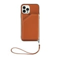 thumbnail image 2 of Elehold Lanyard Wallet Case for iPhone 14 Pro 6.1 Inch Max Premium vegan leather with Wrist Strap,Shockproof Magnetic Buckle Flip Kickstand Credit Card Slots Anti-Scratch Protective Cover,Brown, 2 of 6