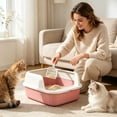 thumbnail image 2 of HWRETIE Semi Enclosed Cat Litter Box Splash Proof Pet Toilet with Litter Scoop High Side Open Design Easy Cleaning Litter Tray for Kittens Indoor Cats, 2 of 6