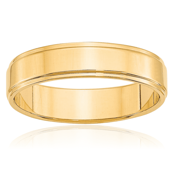 14K Solid Yellow Gold 5mm Step Edge Plain Classic Wedding Band Ring