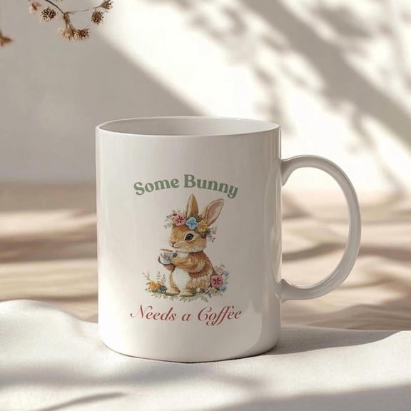 Ceramic Mug, S1ome Bunny Needs Coffee Mug, Cute Spring Easter Gift, CottagE1core Mother's Day 11oz, Funny Easter Bunny Mug, Faux Embroidery