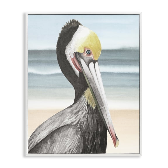 Stupell Industries Rustic Lodge Pelican Portrait on Beach White Framed Giclee Art, 11 x 14, by Grace Popp