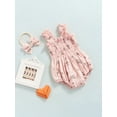 thumbnail image 3 of Cenuakty Baby Girl´s Sleeveless Jumpsuit Floral Print Elastic Bust Shoulder Straps Romper Bow Headband, 3 of 8