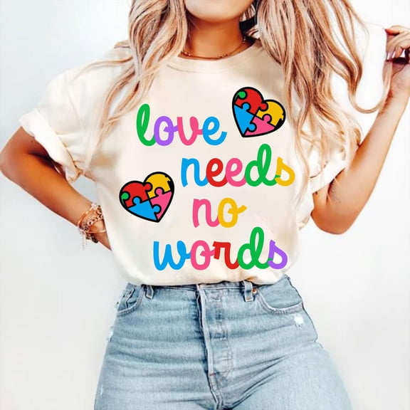 Love Needs No Words Autism T-Shirt, Retro Autism Awareness Shirt, Heart Brushstroke Tee, Autism Mom Support Gift, Neurodiversity Pride