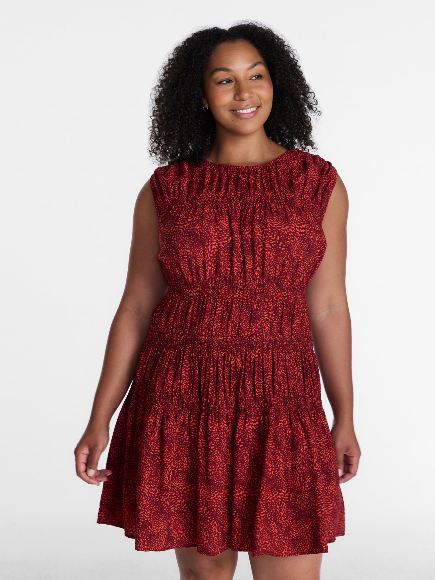 Time and Tru Women's Smocked Sleeveless Mini Dress, Sizes XS-XXXL