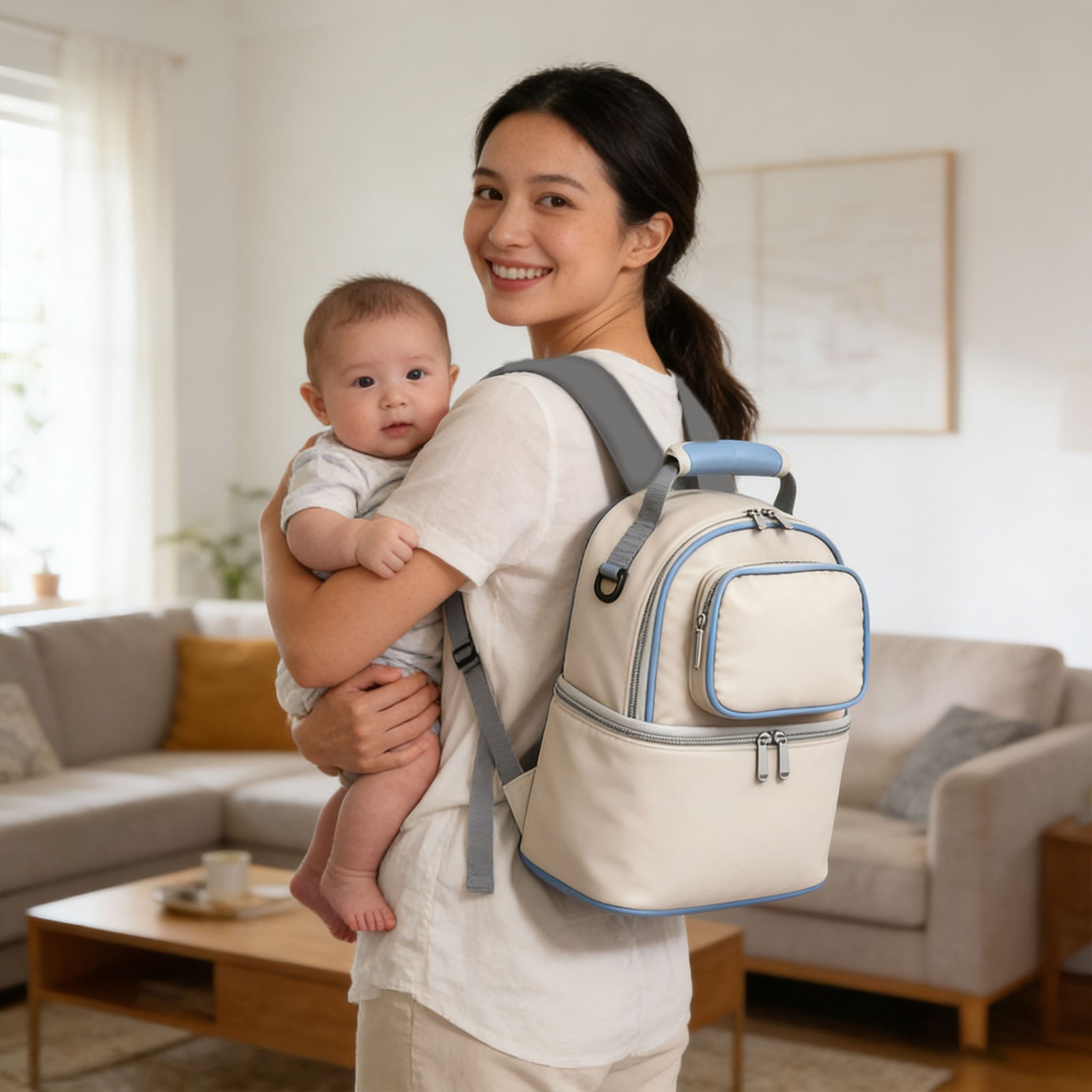 KUMHONW Diaper Bag Backpack-Multifunction Travel Baby Diaper Bag with Changing Pad, Insulated Bottle Holders & Pacifier Case, Large Capacity, Waterproof,Milan color