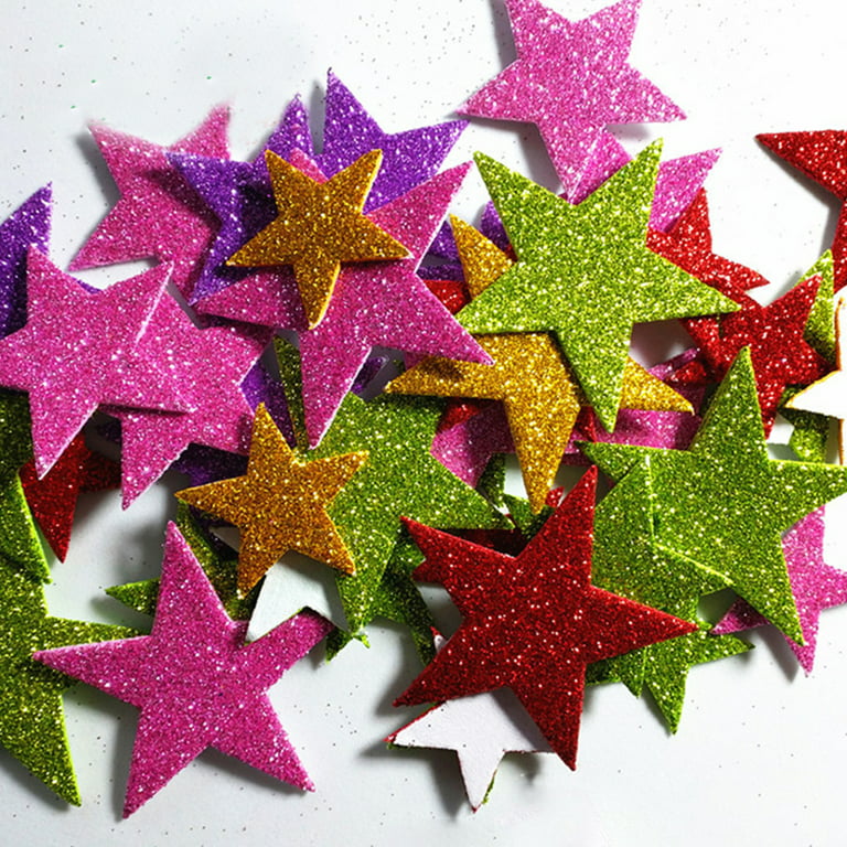 200pcs Colorful Glitter Foam Stickers- Self Adhesive Star Shape Glitter  Sticker for Children Kids Arts Craft Supplies Greeting Cards Homemade Home