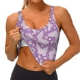 thumbnail image 3 of Fotbe Purple Butterflies Floral Sujetador Deportivo Largo sin Aros para Mujer con Almohadillas y Soporte Medio, Transpirable y Absorbente, Camiseta Tipo Chaleco o Tank Top-Small, 3 of 8