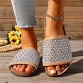 thumbnail image 2 of Slides for Women Cork Footbed Sandals Open Toe Rhinestone Mesh Band Comfortable Arch Support Slip on Summer Casual Slippers Brown Size 6.5, 2 of 6