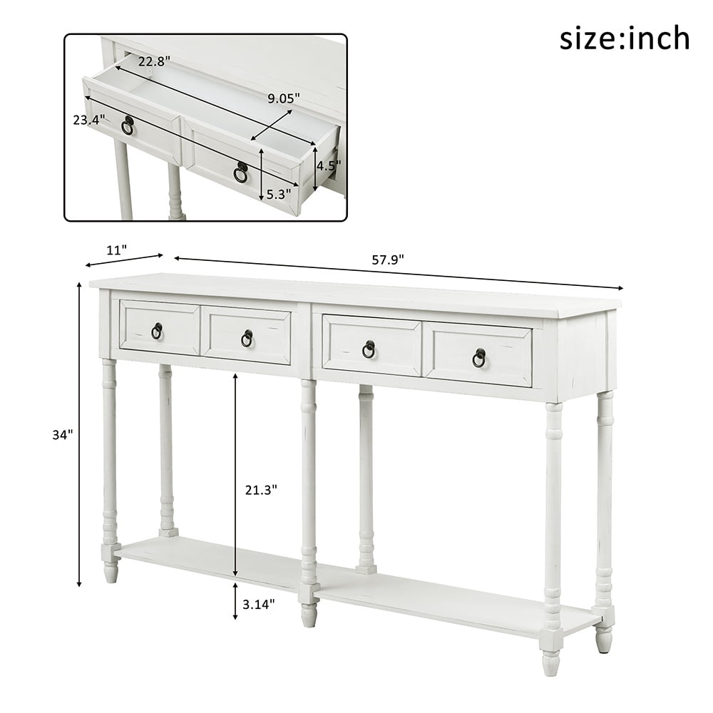 Kepooman Console Table with Drawers and Shelf Rectangular, Solid Wood Sofa Table for Living Room Kepooman Console Table with Drawers and Shelf Rectangular, Solid Wood Sofa Table for Living Room