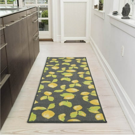Kitchen Collection Print - Ottomanson Lemon Collection Contemporary Grey Lemons Design Runner Rug with (Non-Slip) Kitchen and Bathroom Mat, Grey, 20