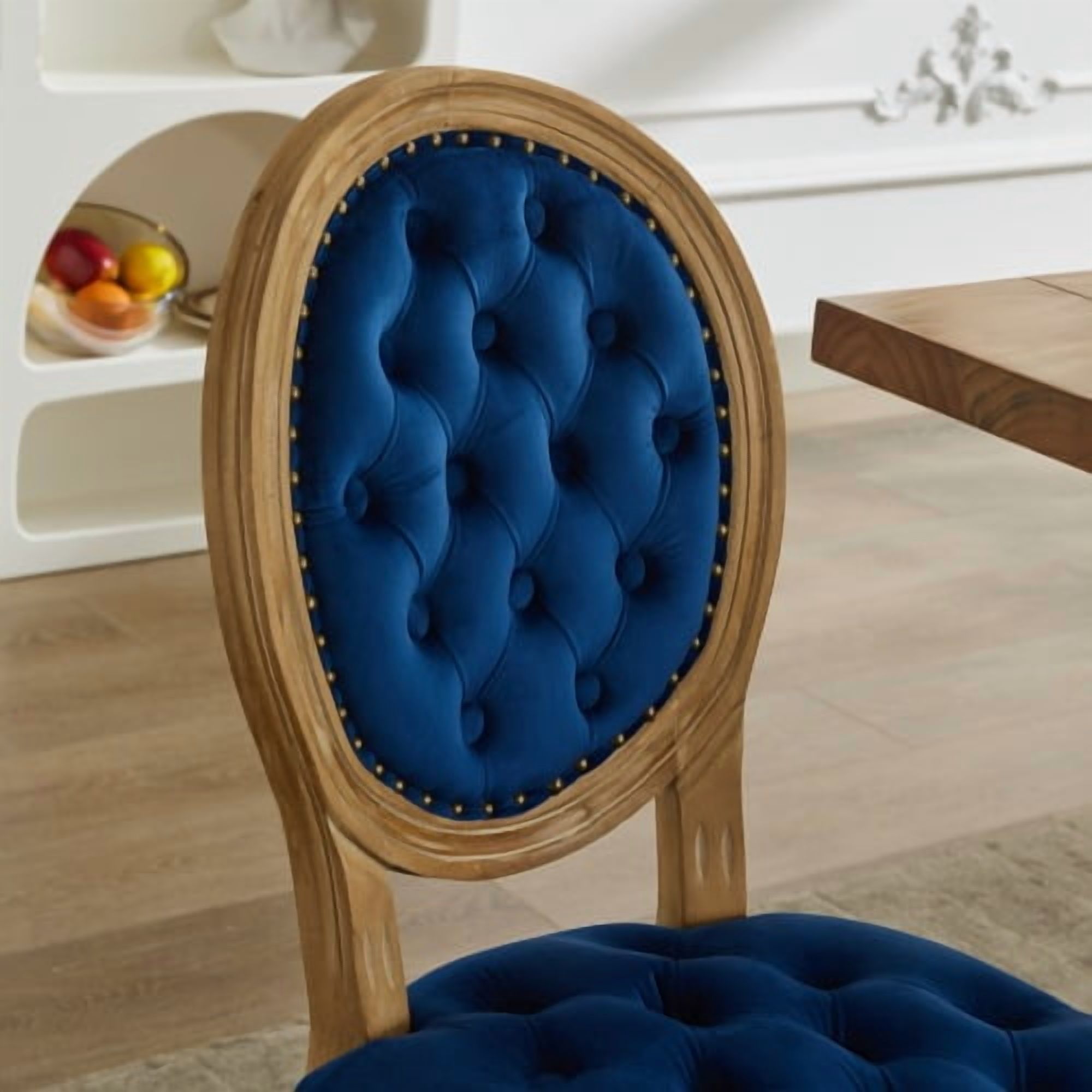 GAKMCIL French Vintage Velvet Dining Chairs (Set of 2), Comfy Button Tufted Dining Chairs with Nailhead Trims and Solid Wood Legs, Weight Capacity 350lb for Dining Room, Kitchen and Café (Blue)