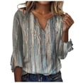 thumbnail image 2 of qILAKOG Womens Summer Tops 2024 3/4 Sleeve Floral Print Blouse Casual Loose Fit Tunic T-Shirts Vintage Graphic Tees Women hree-quarter Sleeve Printing V-Neck T-Shirt Blouse Tops, Silver&XXL, 2 of 4