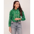 thumbnail image 2 of Moomaya Printed Button Down Collared Sheer Shirts, Long Sleeve High Low Hem Top, 2 of 9
