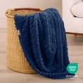 thumbnail image 4 of Bare Home Faux Shearling Blanket - Fluffy & Soft - Lightweight - King, Dark Blue - Cable, 4 of 5