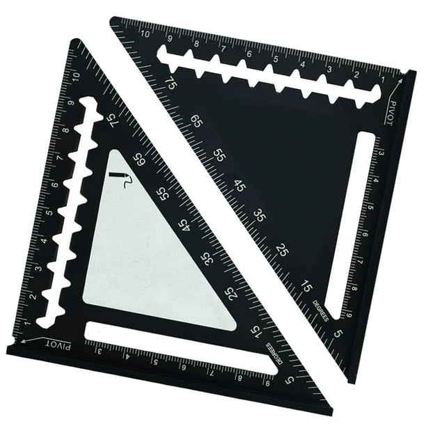 Regla triangular de 45/90 grados, escuadra de carpintero métrica, portátil para bricolaje Negro