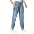 thumbnail image 2 of Juslio Girls Pants Casual Solid Summer Spring Middle School Elastic Waist Pant Zipper Dark Blue, 2 of 6