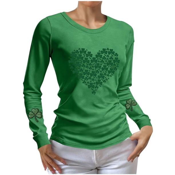 Mujeres de Manga Larga Tops Casual Día de San Patricio Impresión Cuello Redondo Blusa Suelta Poliéster Ligero Suave Cómodo para Primavera Verano