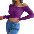 thumbnail image 3 of KOMOO Women Off Shoulder Cropped Sweater Long Sleeve Cable Knit Pullover Slim Sweater Knitwear, 3 of 5