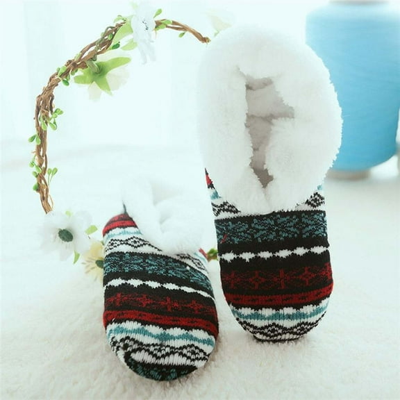 Women's Sock Slippers Non Winer Sandals Cute Cozy Striped Fuzzy Warm Indoor Outdoor House Shoes (Black One Size)