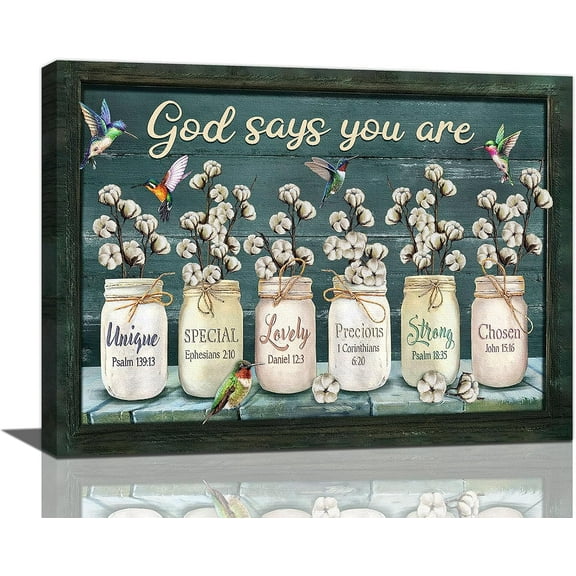 Christian Wall Art Farmhouse Cotton Flower Pictures Wall Decor Christian Scriptures Canvas Prints Rustic Cotton Floral Painting Modern Artwork Home Decoration for Bathroom Bedroom Kitchen 16"x12"