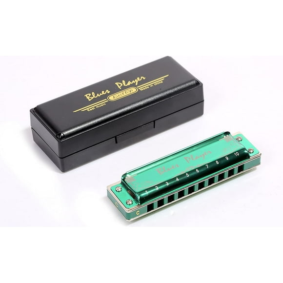 East top 10 Holes Professional Diatonic Blues Harmonica Key of C with Green Cover Probgrade Harmonicas For Professional