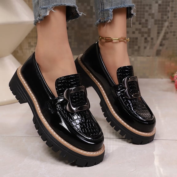 Aobny Dress Shoes Woman Shoes Business Casual Shoes Thick Loafers Office Shoes Shoes Low Heel Round Toe Waterproof Black Slip-On Summer Shoes for Women,Size 39