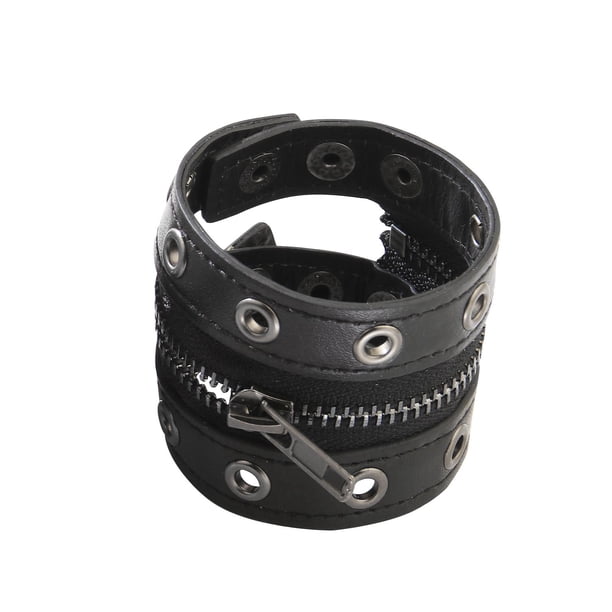 Pulsera punk Sunnimix de cuero PU para Halloween Negro