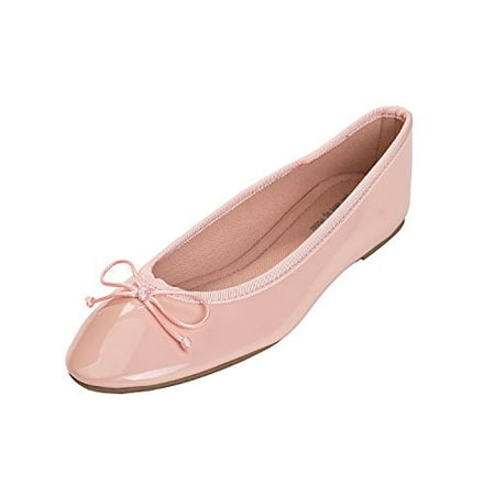 

Feversole Women s Macaroon Colorful Memory Foam Cushion Insock Patent Ballet Flat Pink 8 M US