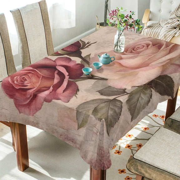 WOBOGO Vintage Rose Square Tablecloth 54×54in Polyester Fabric Tablecloth Washable Dust Resistant Wrinkle Resistant