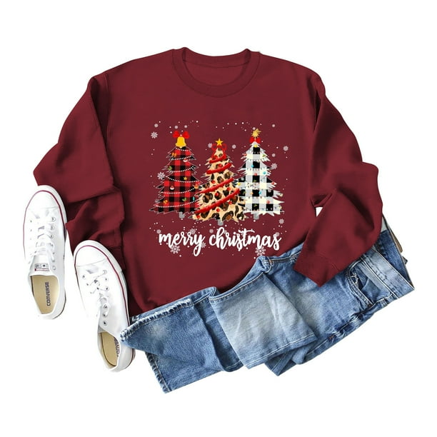 Vetements d automne pour femmes couleur unie imprime arbre de noel pulls en polaire tenue quotidienne Walmart en linea