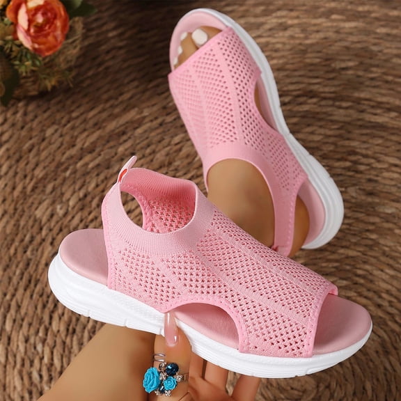 Xucatan Women's Knit Mesh Peep Toe Sandals, Breathable Slingback Flat Heels, Orthopedic Support Footwear, Lightweight Design for Summer Walking Gift