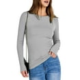 thumbnail image 3 of Women Long Sleeve Shirts Rib Knit Slim Fit Tops Fall Outfits Casual T-Shirt Underscrubs Layer Clothes Flower Gray L, 3 of 8