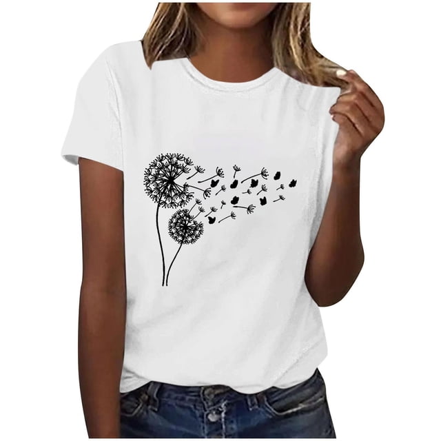 Tops de Ajuste Suelto para las Mujeres Sudadera Casual Impresa Manga Corta Cuello Redondo Superior, Poliéster