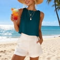 thumbnail image 2 of AnuYalue Linen Tank Tops for Women Loose Fit Crew Neck Cropped Tees Summer Beach Sleeveless Shirt, 2 of 9
